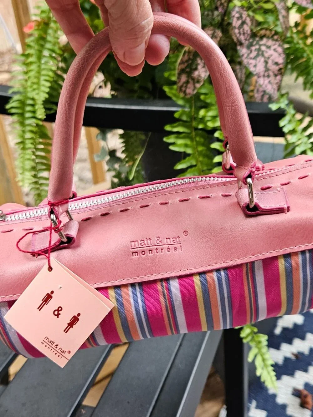 NWT Matt & Nat Satchel Bag Pink and Striped
